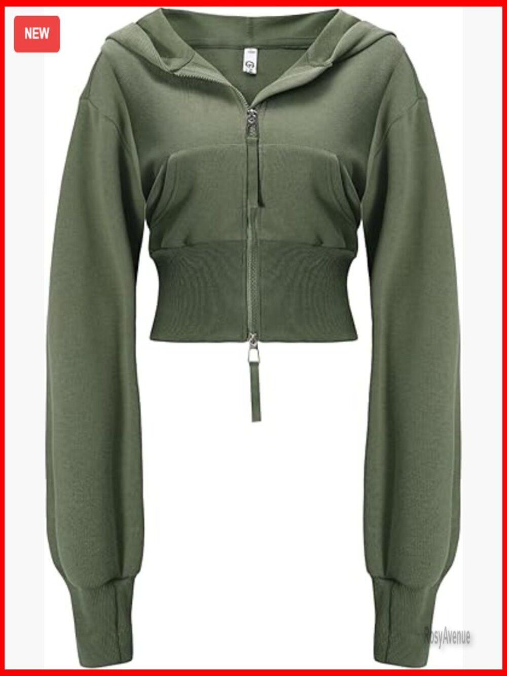 Cropped Zip Up Hoodie Long Sleeve Drop Shoulder Sweatshirt Casual Ribbed Hem